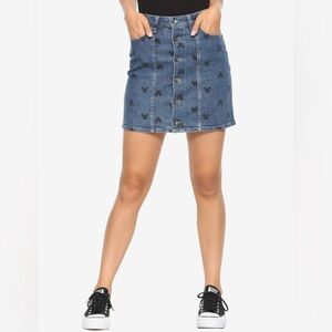 Disney Mickey Mouse Head Button Down Denim Mini Skirt